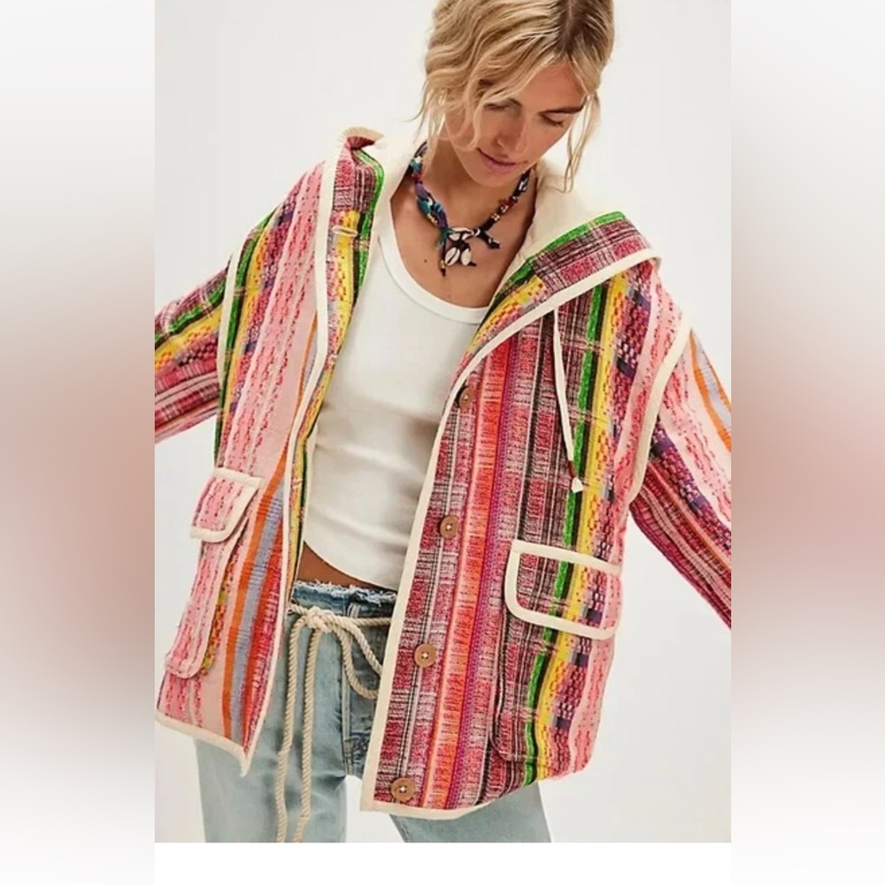 NWT Free People Ezra coat oversized Jacquard Hoodie Jacket! Size Medium